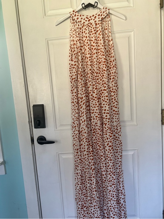 Dresses & Skirts - White Maxi Dress with Rust Spot Print - Sleeveless Summer Maxi